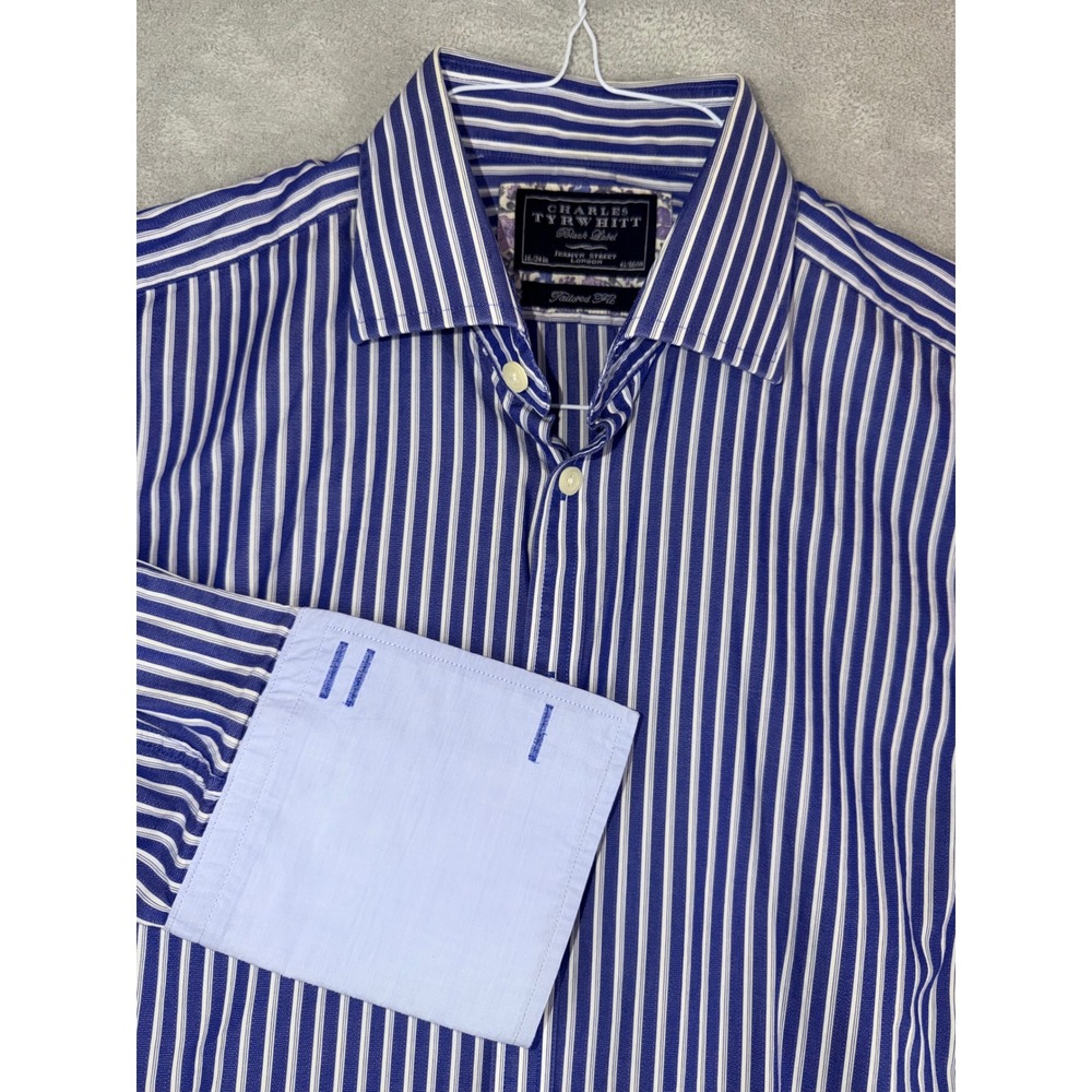 Charles Tyrwhitt Black Label 16X34 Tailored Fit Blue Stripe French Cuff Shirt